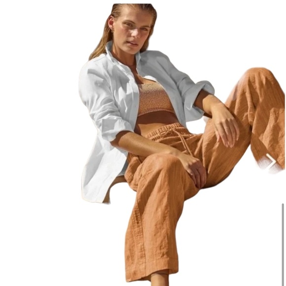 Cabo Tan Linen Wide Leg Pant 6 - Picture 4 of 16